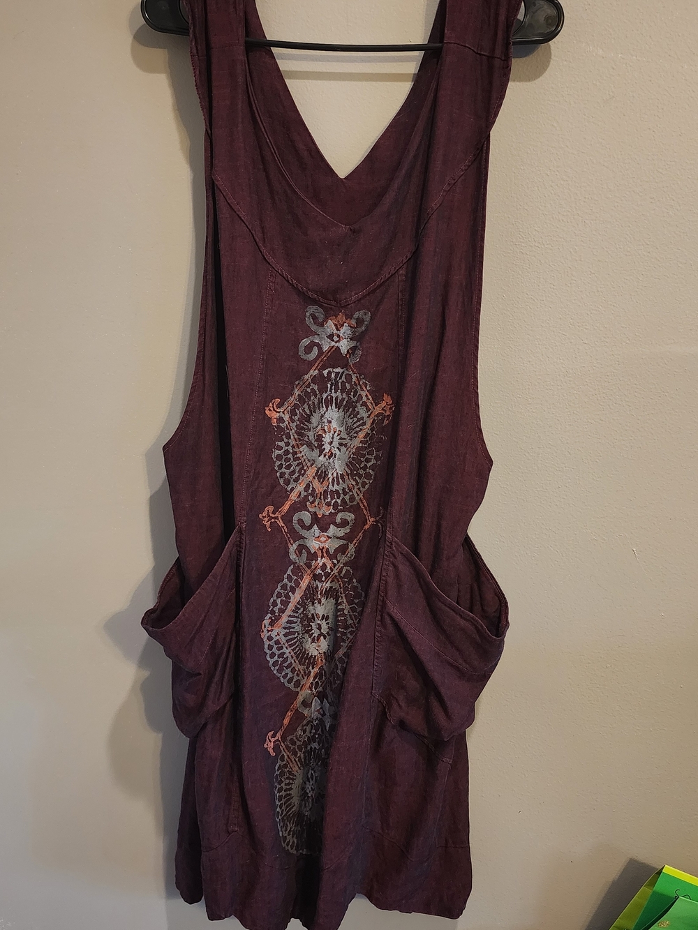 Blue Fish Deep Plum Hand Painted Sleeveless Dress